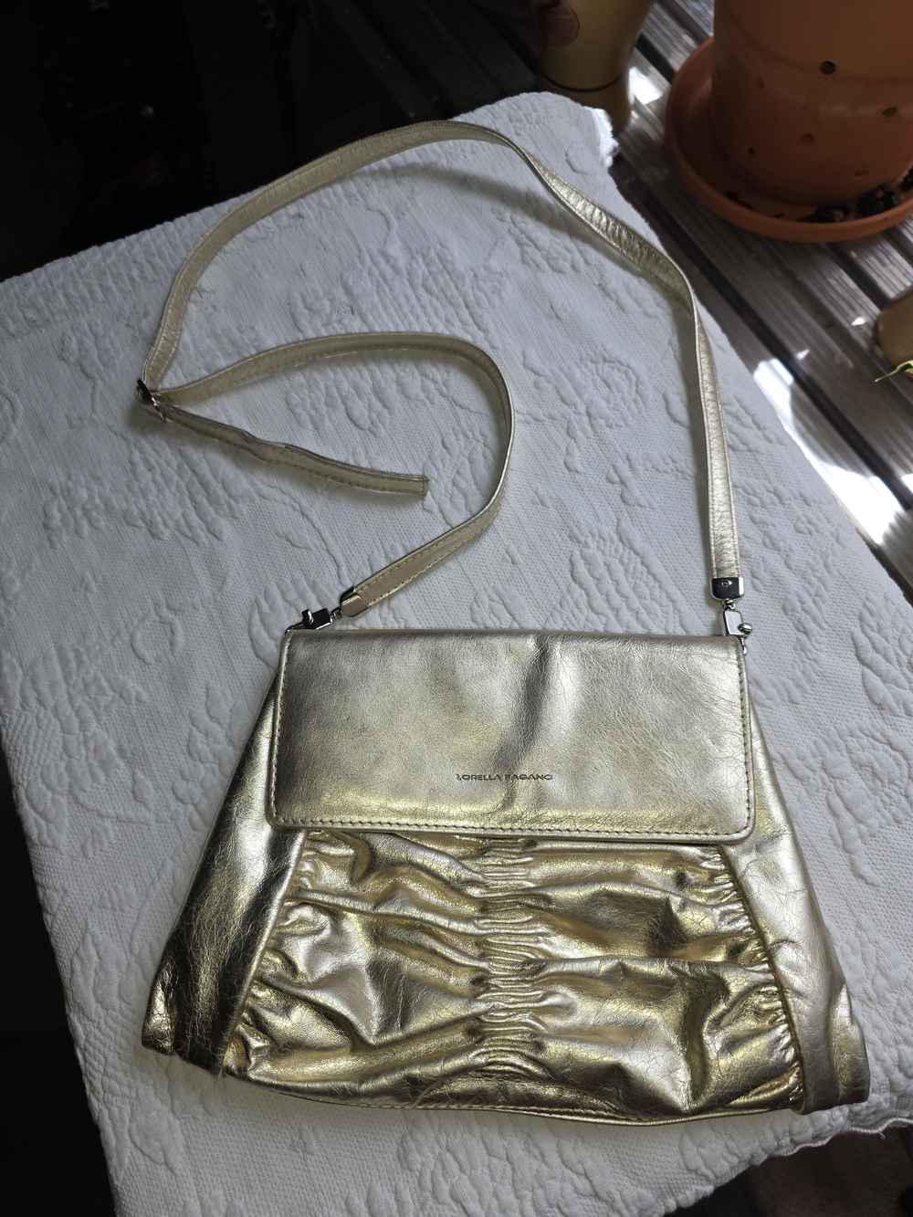 Lorrella Pagano Leather Metallic Gold Purse